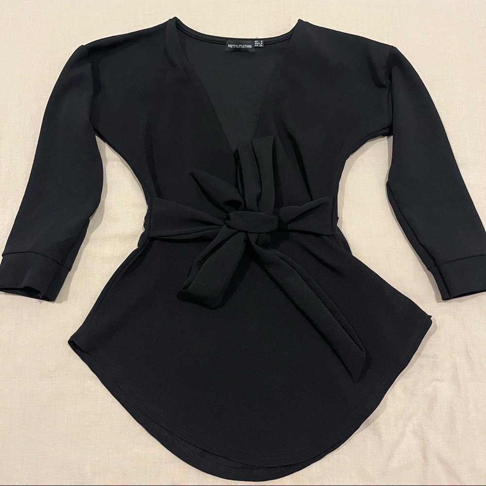 Black Tie Waist Blouse
